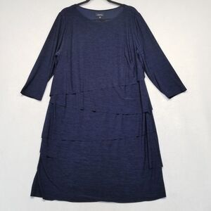 TAHARI Arthur S. Levine Womens 16W Blue  3/4 Sleeve Shift Dress Layered Stretch